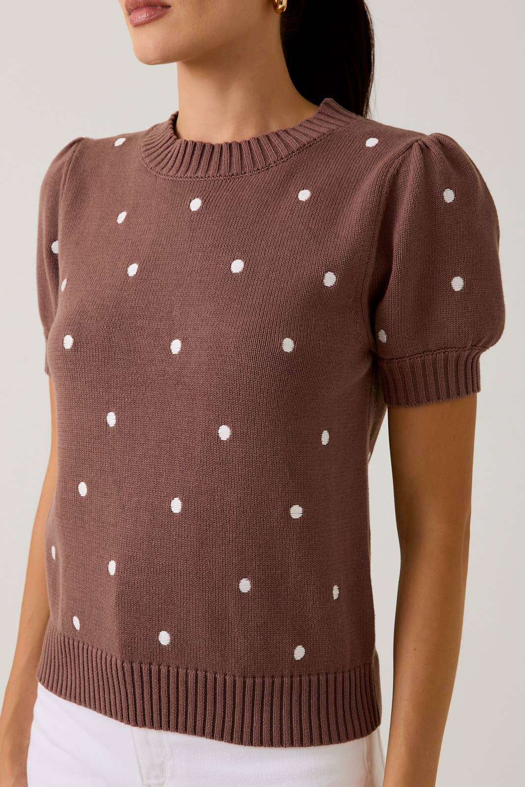 Polka Dot Brown Embroidered Sweater - Purpose + Passion Boutique