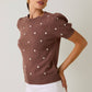 Polka Dot Brown Embroidered Sweater - Purpose + Passion Boutique