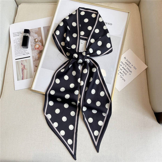 Polka Dot Geometric Silk Long Head Scarf - Purpose + Passion Boutique