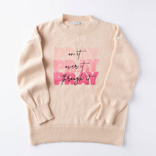 Pray on It Cozy Embellished Sweater - Purpose + Passion Boutique