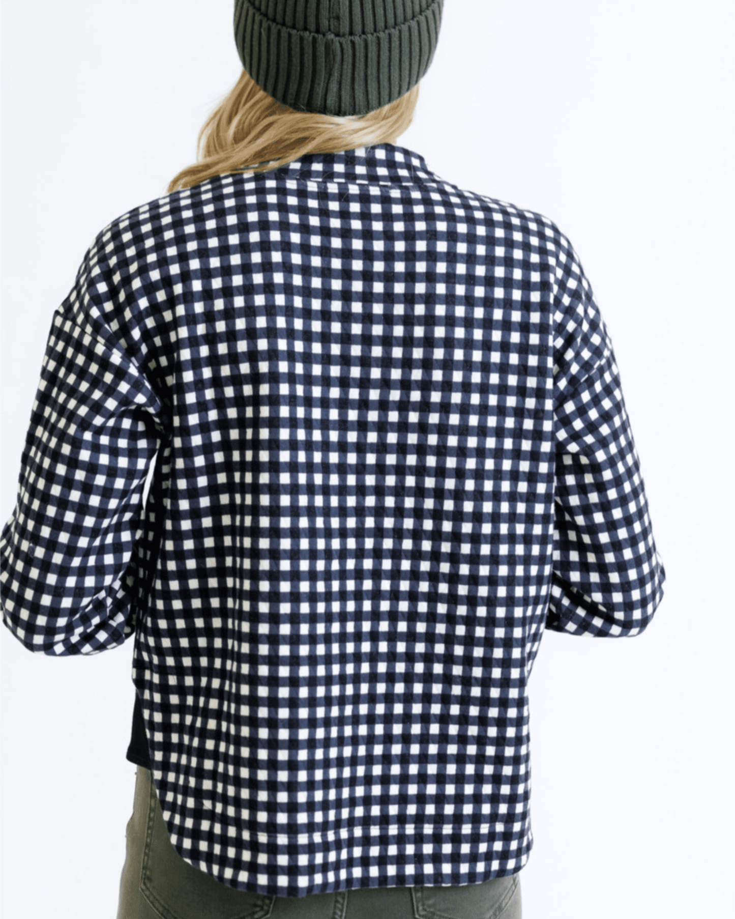 Puffy Gingham Mock Neck Half Button Long Sleeve Pullover - Purpose + Passion Boutique