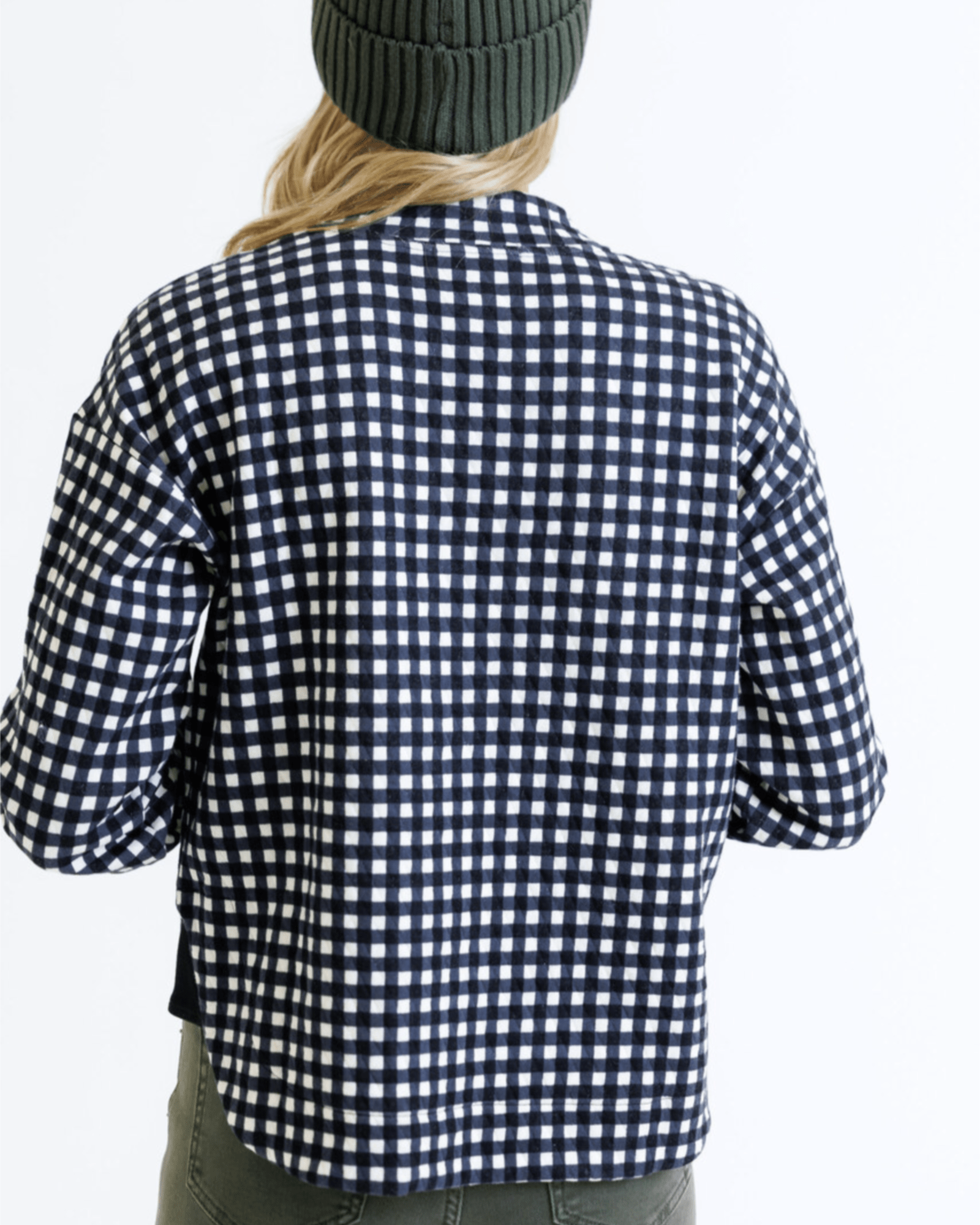 Puffy Gingham Mock Neck Half Button Long Sleeve Pullover - Purpose + Passion Boutique