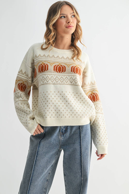 Pumpkin Jacquard Sweater - Purpose + Passion Boutique