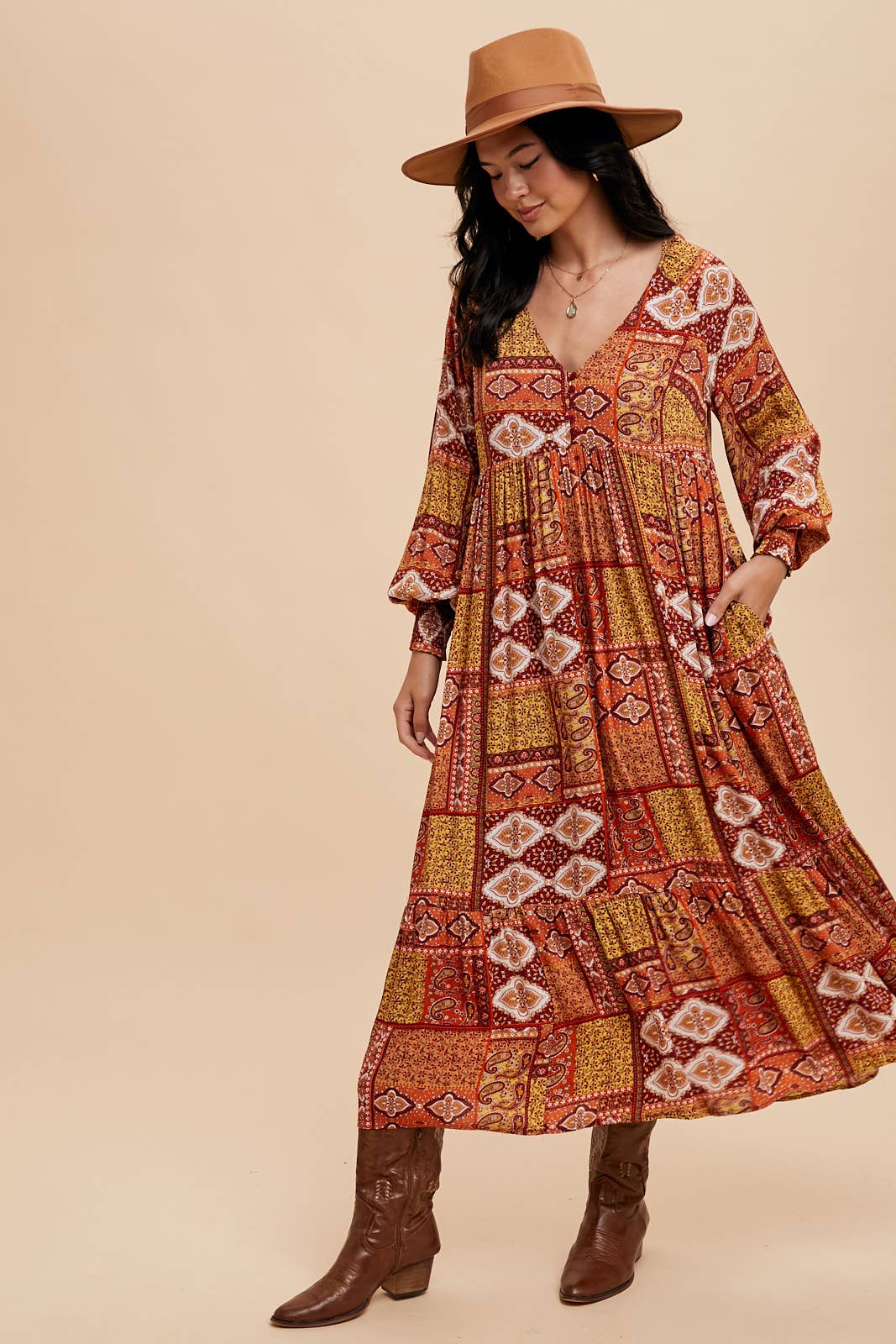 Pumpkin Spice Patchwork Maxi Dress - Purpose + Passion Boutique