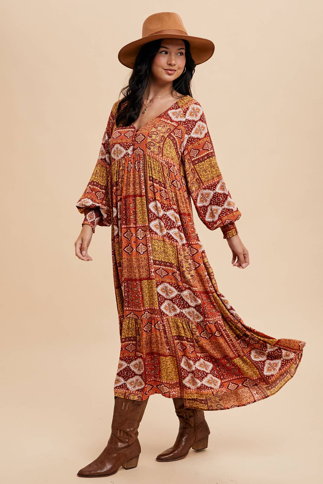 Pumpkin Spice Patchwork Maxi Dress - Purpose + Passion Boutique