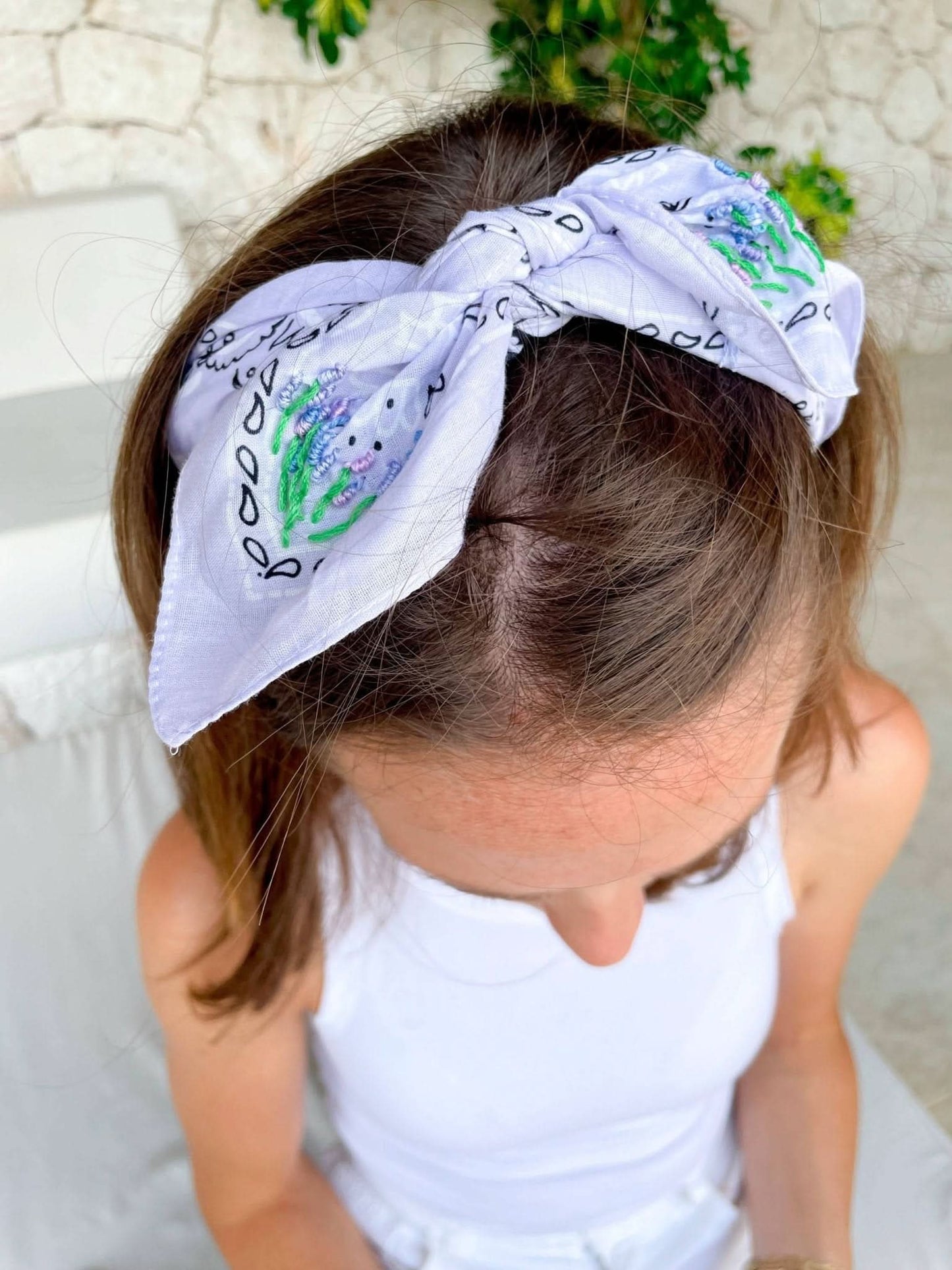 Purple Bandana With Embroidered Lavender Flowers - Purpose + Passion Boutique