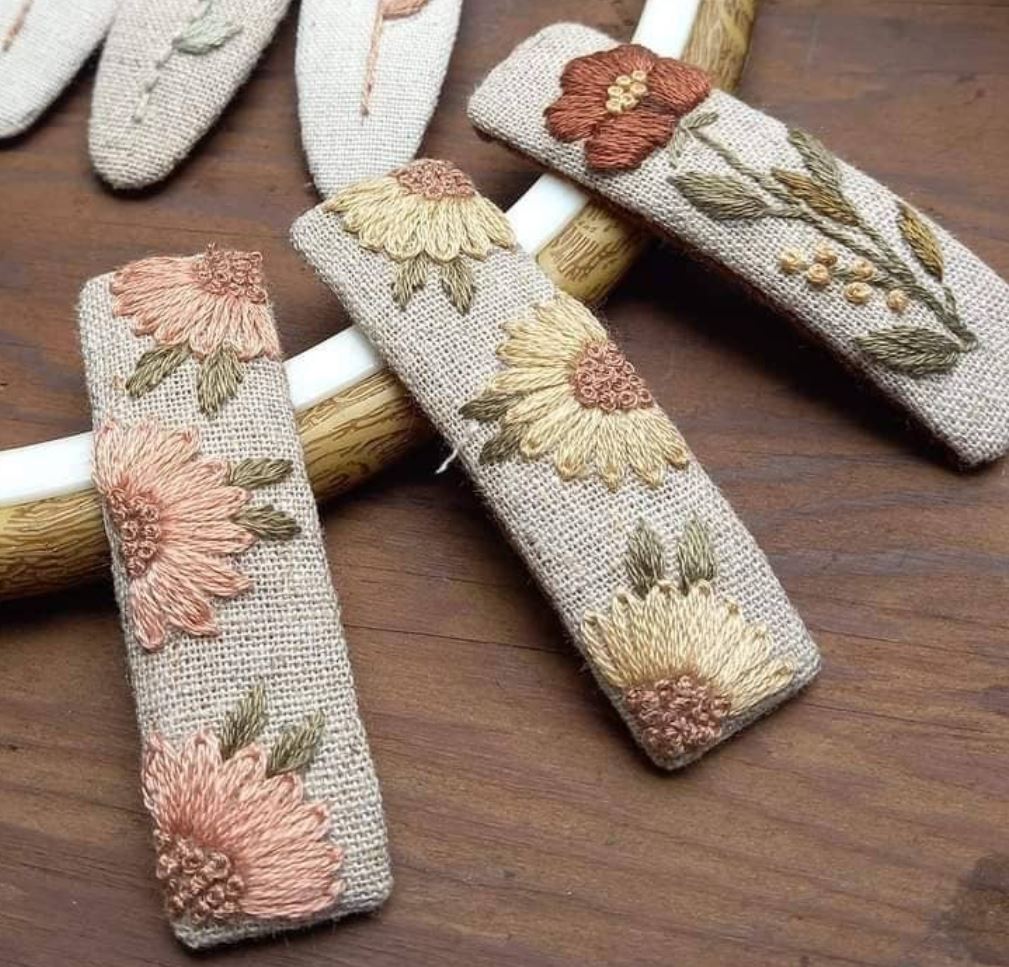 Floral Embroidered Hair Barrette