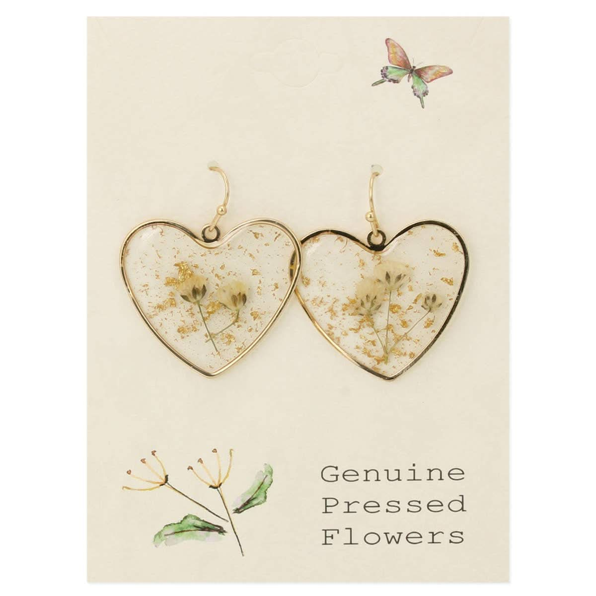 Queen Anne's Lace Dried Flower Heart Earrings - Purpose + Passion Boutique