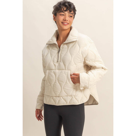 Quilted Cream Half Zip High Neck Pullover - Purpose + Passion Boutique