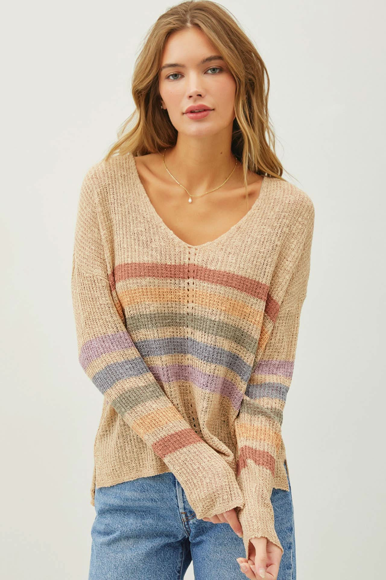 Rainbow Stripe Knit Sweater - Purpose + Passion Boutique