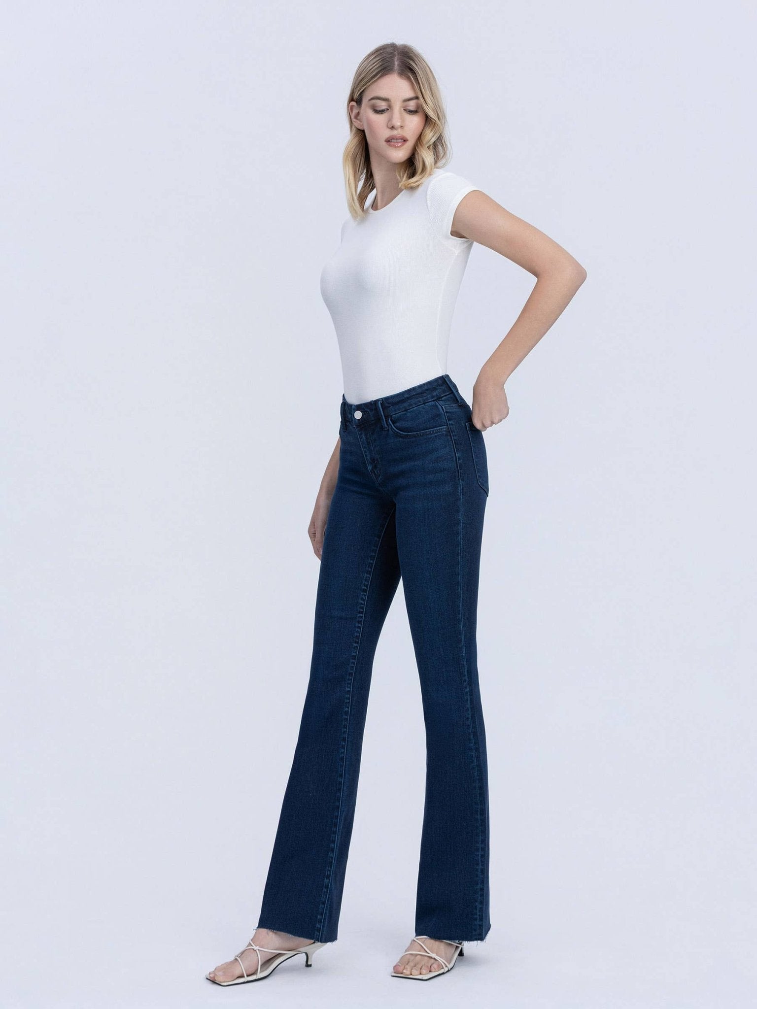 Raw Hem High Rise Dark Wash Tinted Bootcut Jean - Purpose + Passion Boutique