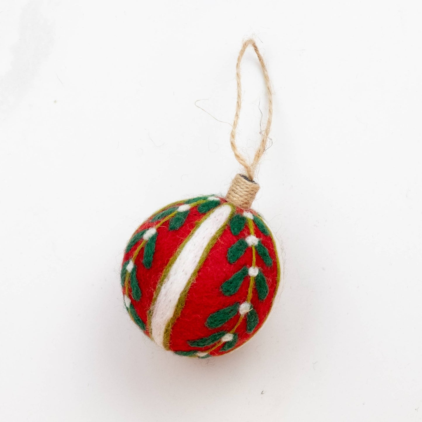 Red Felt Ball Hand Embroidered Ornament - Purpose + Passion Boutique