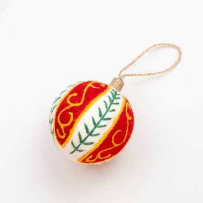 Red Felt Ball Hand Embroidered Ornament - Purpose + Passion Boutique