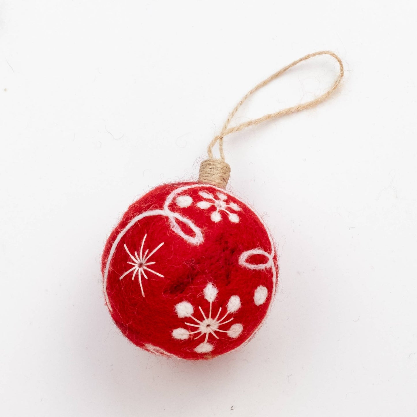 Red Felt Ball Hand Embroidered Ornament - Purpose + Passion Boutique