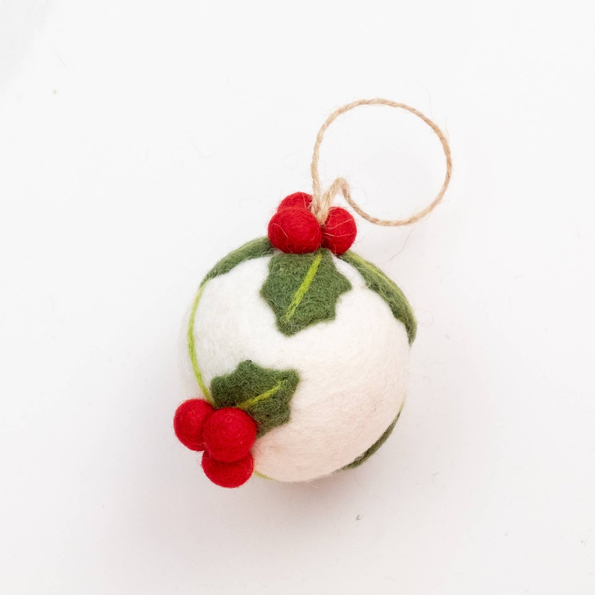 Red Felt Ball Hand Embroidered Ornament - Purpose + Passion Boutique