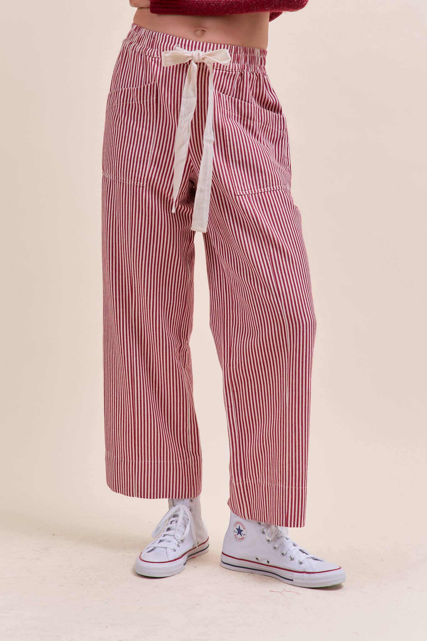 Red + Off White Stripe Wide Leg Pants - Purpose + Passion Boutique