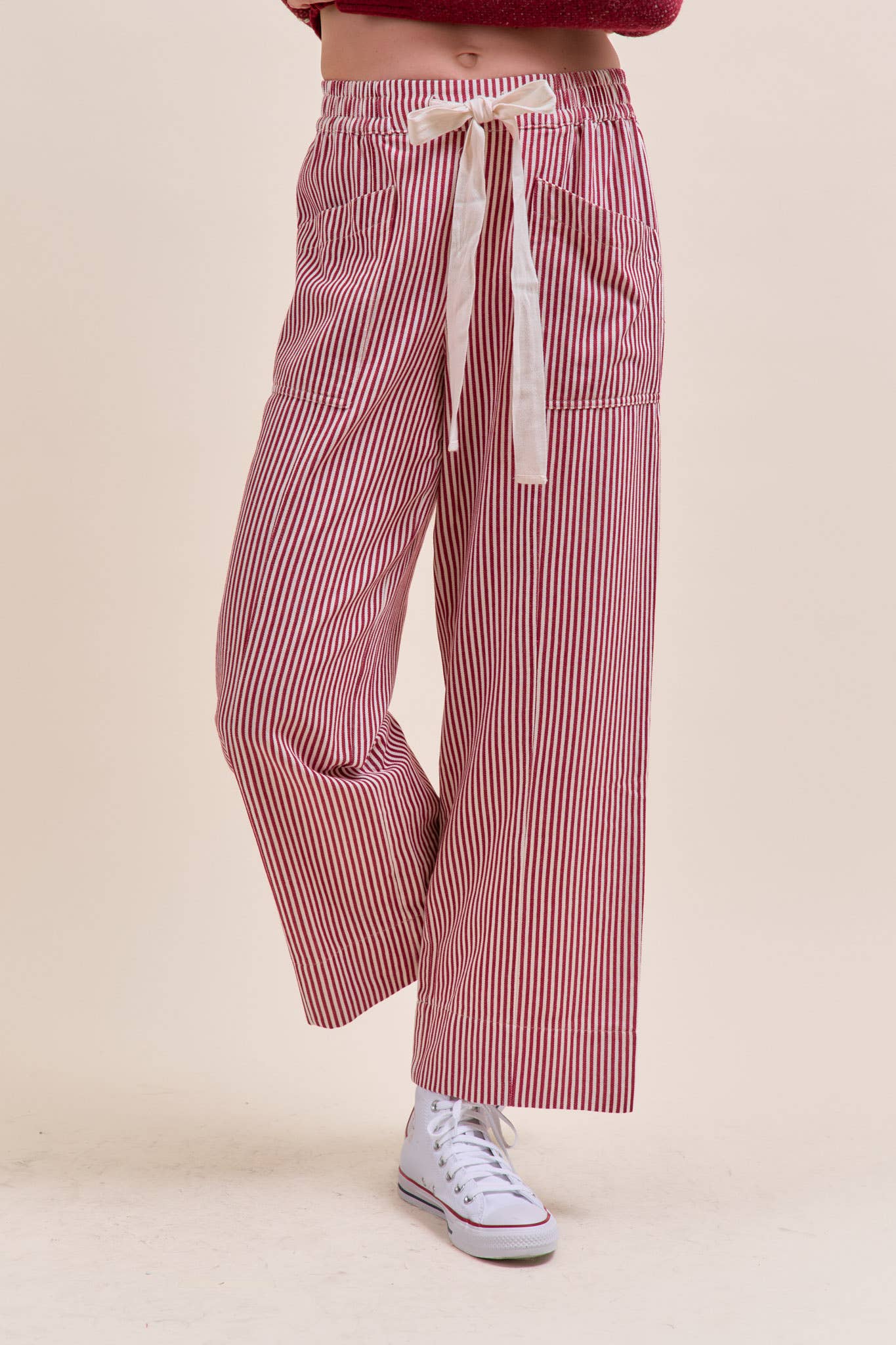 Red + Off White Stripe Wide Leg Pants - Purpose + Passion Boutique