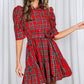 Red Plaid Short Puff Sleeve Mini Dress - Purpose + Passion Boutique