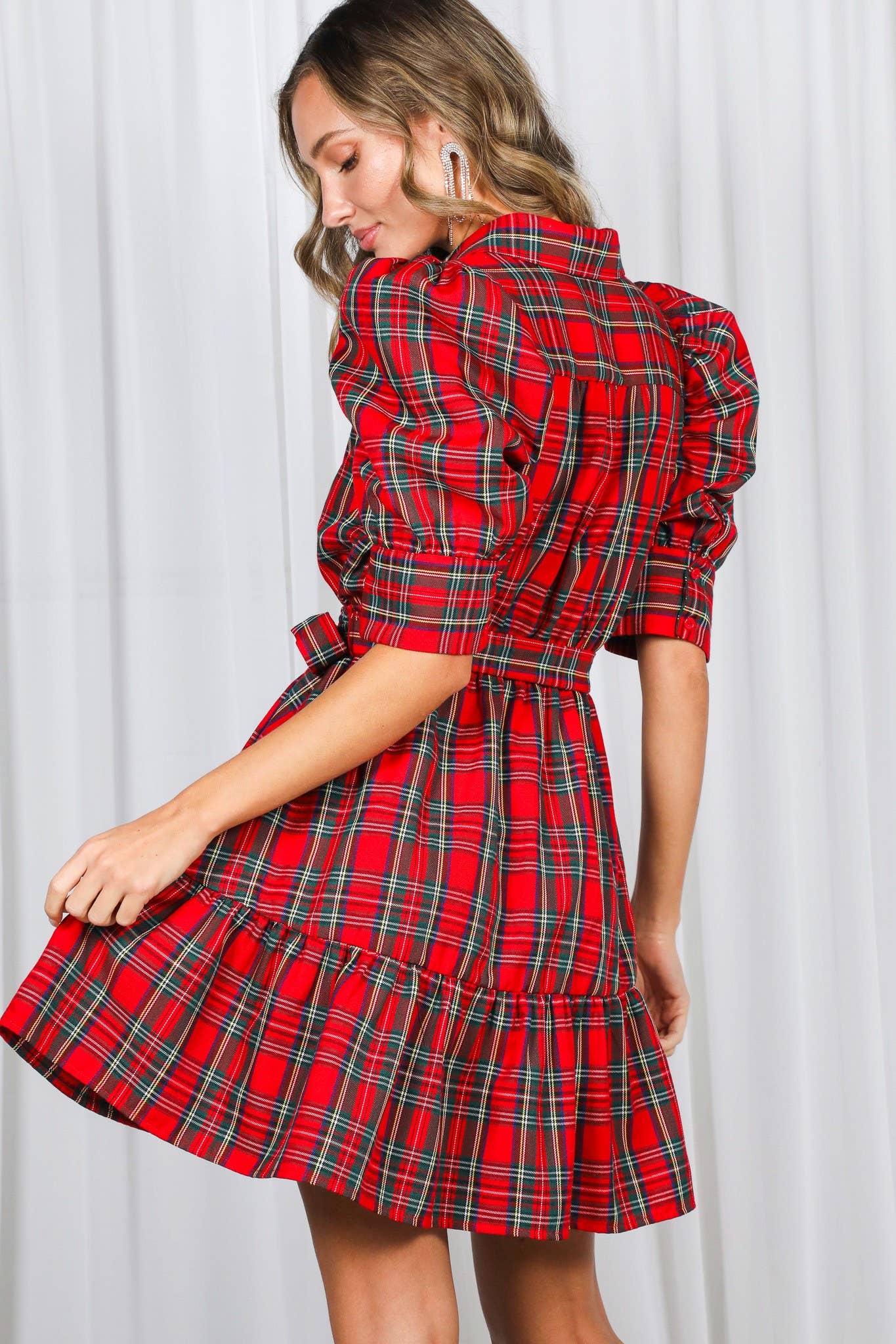 Red Plaid Short Puff Sleeve Mini Dress - Purpose + Passion Boutique