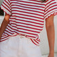 Red Stripe Scalloped Trim Round Neck T-Shirt - Purpose + Passion Boutique