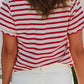 Red Stripe Scalloped Trim Round Neck T-Shirt - Purpose + Passion Boutique