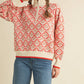 Red/Orange Floral Mock Neck Half Zip Pullover - Purpose + Passion Boutique