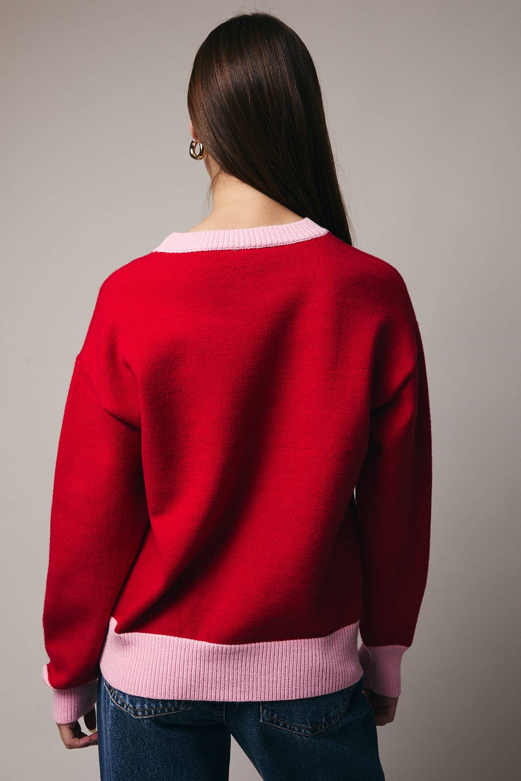 Red/Pink Crew Neck Long Sleeve "Merry" Sweater - Purpose + Passion Boutique