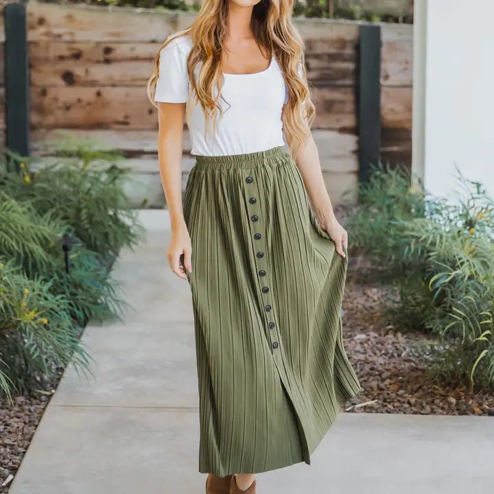 Reed Pleated Midi Skirt - Purpose + Passion Boutique