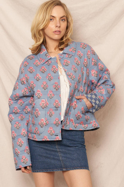 REVERSIBLE Quilted Flower Checkered Jacket - Purpose + Passion Boutique