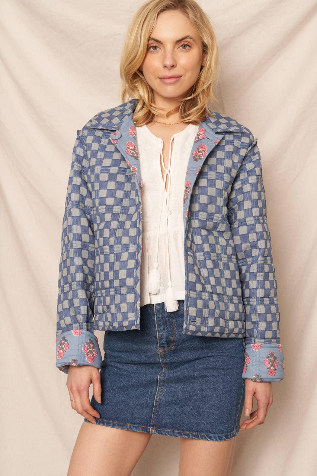 REVERSIBLE Quilted Flower Checkered Jacket - Purpose + Passion Boutique