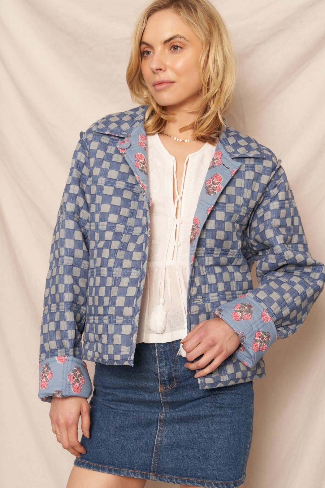 REVERSIBLE Quilted Flower Checkered Jacket - Purpose + Passion Boutique