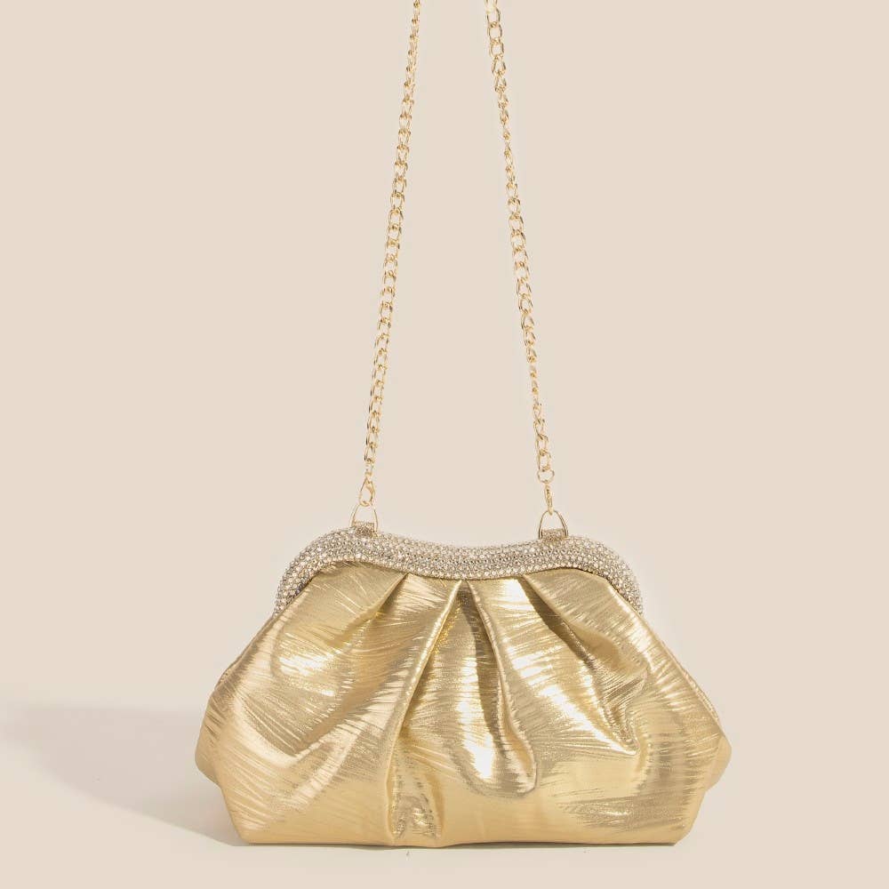 Rhinestone Embellished Metallic Gold Finish Evening Bag - Purpose + Passion Boutique