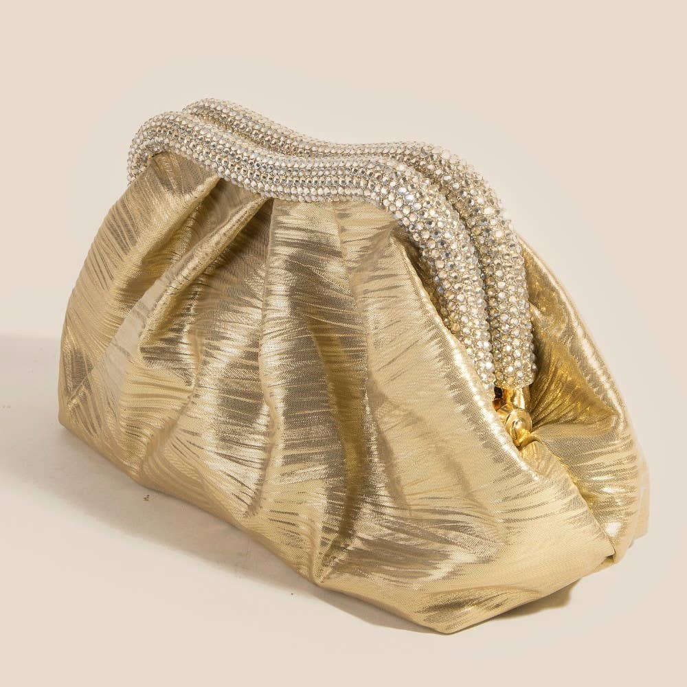 Rhinestone Embellished Metallic Gold Finish Evening Bag - Purpose + Passion Boutique