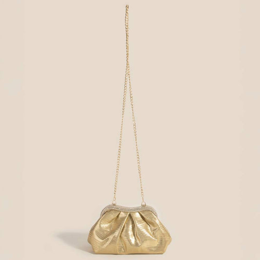 Rhinestone Embellished Metallic Gold Finish Evening Bag - Purpose + Passion Boutique
