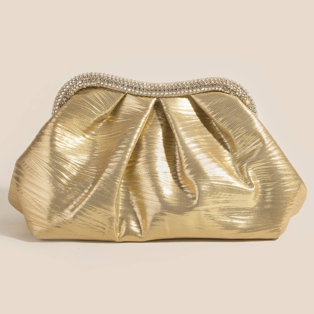 Rhinestone Embellished Metallic Gold Finish Evening Bag - Purpose + Passion Boutique