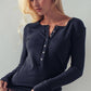 Ribbed Henley Long Sleeve Top - Purpose + Passion Boutique