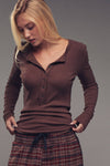 Ribbed Henley Long Sleeve Top - Purpose + Passion Boutique