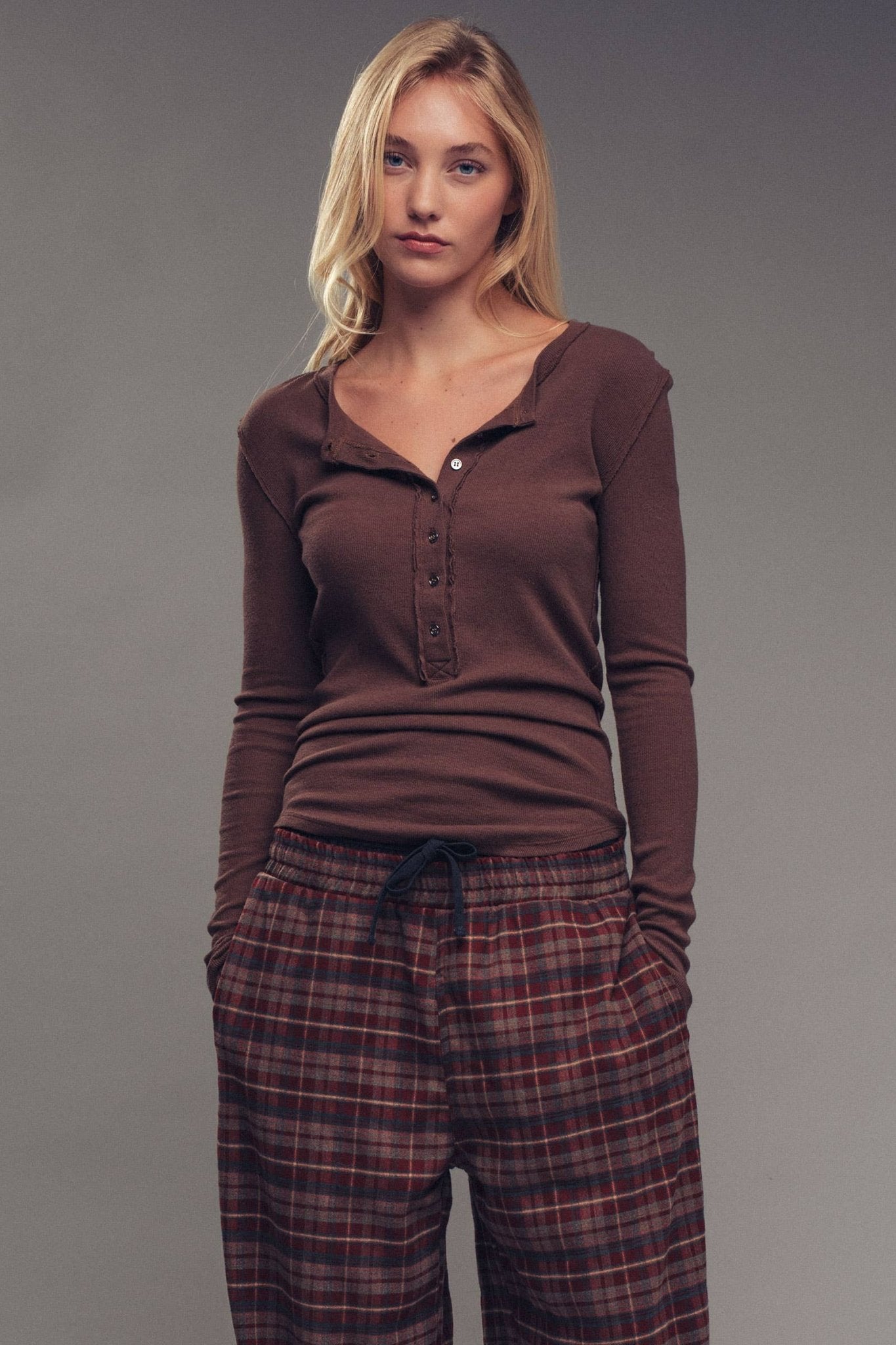 Ribbed Henley Long Sleeve Top - Purpose + Passion Boutique