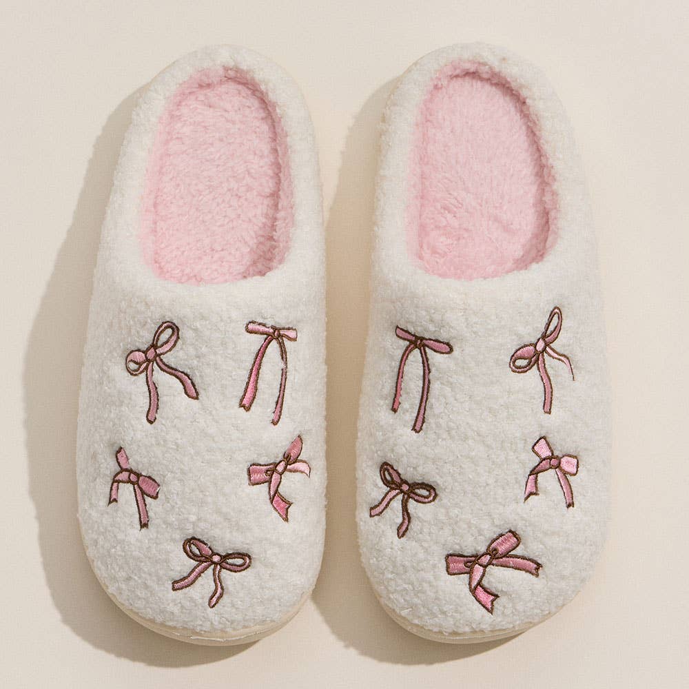 Ribbon Embroidery Fuzzy Slippers - Purpose + Passion Boutique