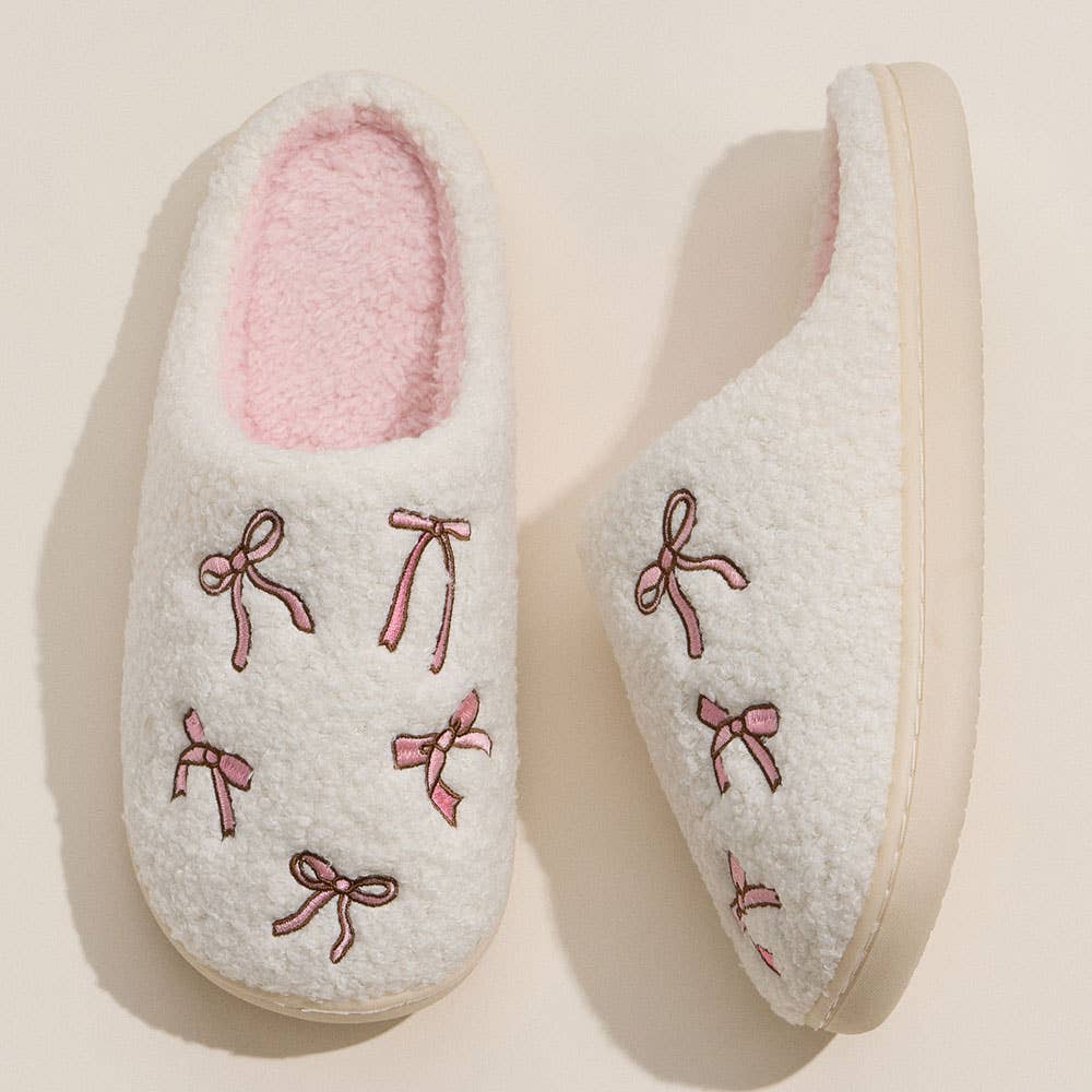 Ribbon Embroidery Fuzzy Slippers - Purpose + Passion Boutique