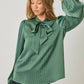 Ribbon Tie Stripe Bubble Sleeve Blouse - Purpose + Passion Boutique