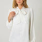 Ribbon Tie Stripe Bubble Sleeve Blouse - Purpose + Passion Boutique