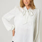 Ribbon Tie Stripe Bubble Sleeve Blouse - Purpose + Passion Boutique