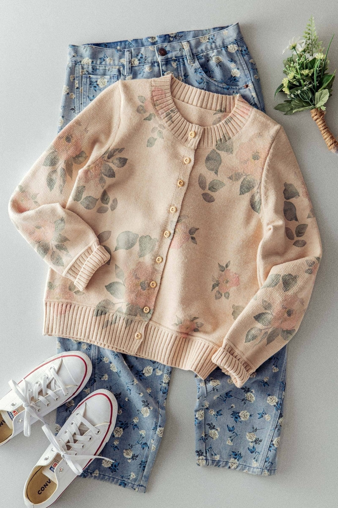 Romantic Beige Floral Print Cardigan - Purpose + Passion Boutique