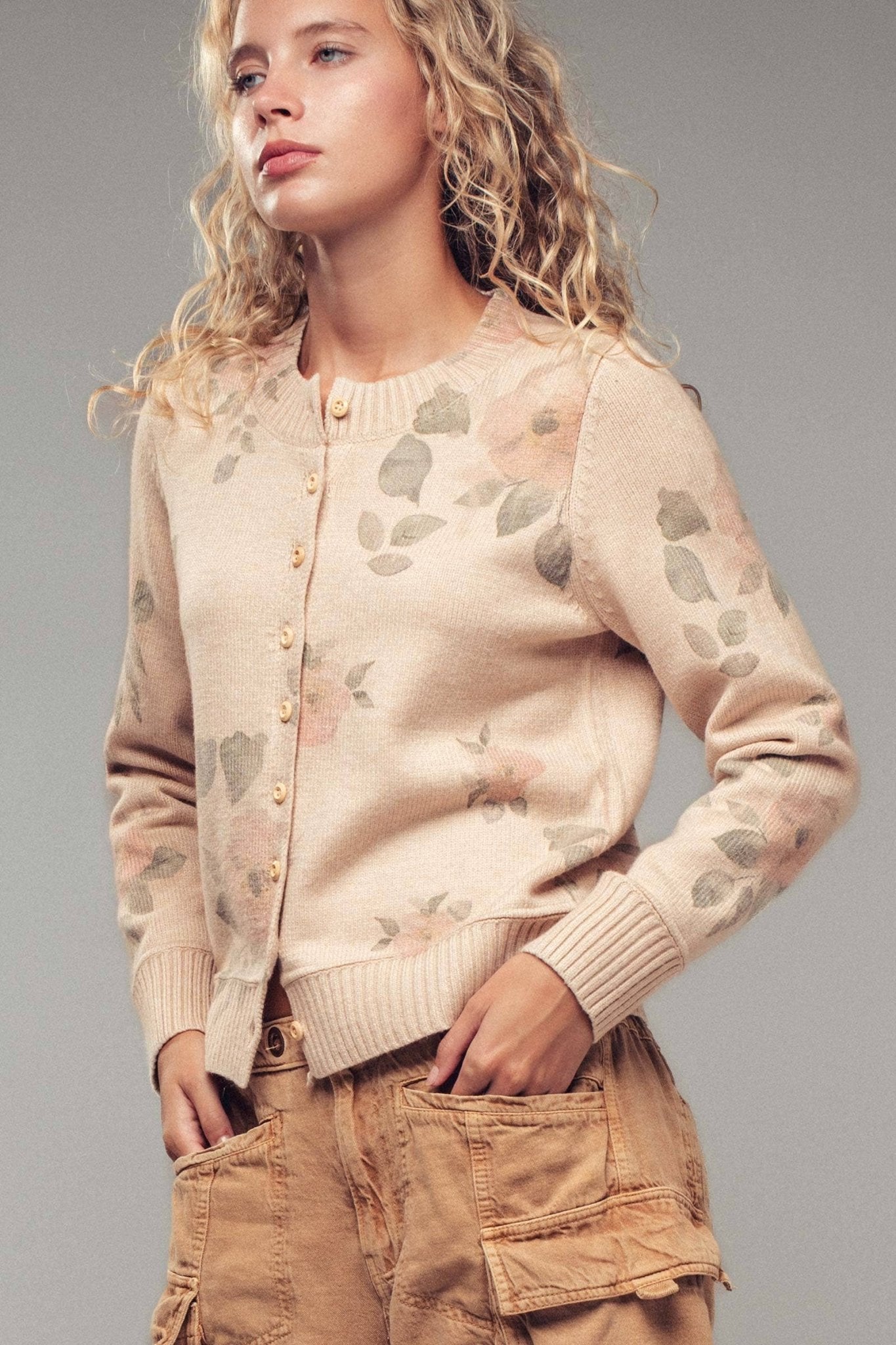 Romantic Beige Floral Print Cardigan - Purpose + Passion Boutique