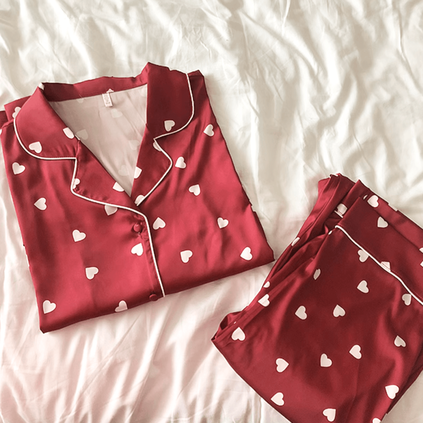 Romantic Red Heart Satin Pajamas Set - Purpose + Passion Boutique