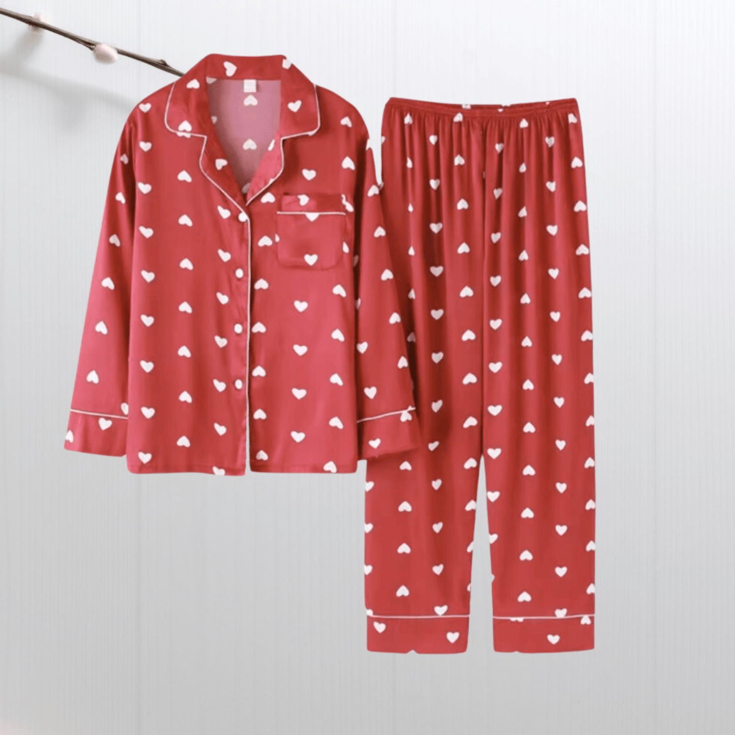 Romantic Red Heart Satin Pajamas Set - Purpose + Passion Boutique