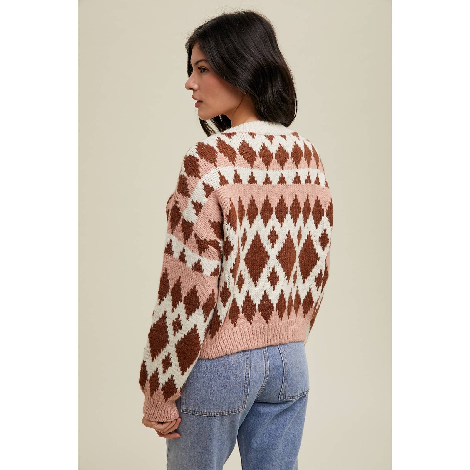 Rose + Chocolate Jacquard Crewneck Sweater - Purpose + Passion Boutique