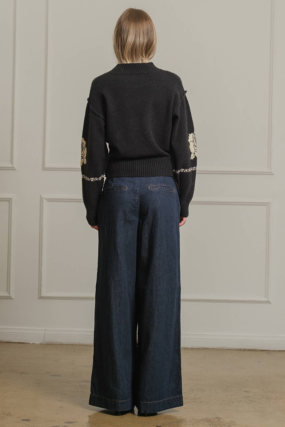 Rose Jacquard Knit Black Sweater - Purpose + Passion Boutique