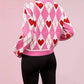 Rosie Red Argyle Heart Button Knit Cardigan - Purpose + Passion Boutique